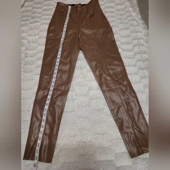 Zara Brown Leather Pants - Picture 2 of 9